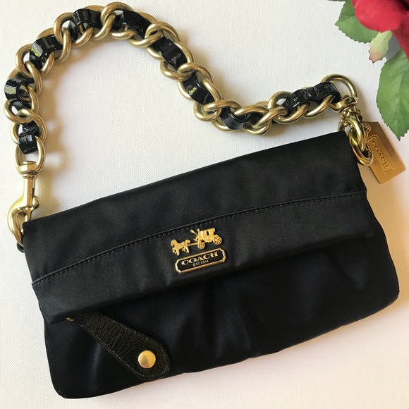Coach Handbags - Coach Black Satin Foldover Clutch/Satchel🔥